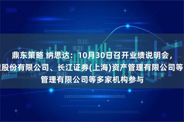 鼎东策略 纳思达：10月30日召开业绩说明会，银华基金管理股份有限公司、长江证券(上海)资产管理有限公司等多家机构参与